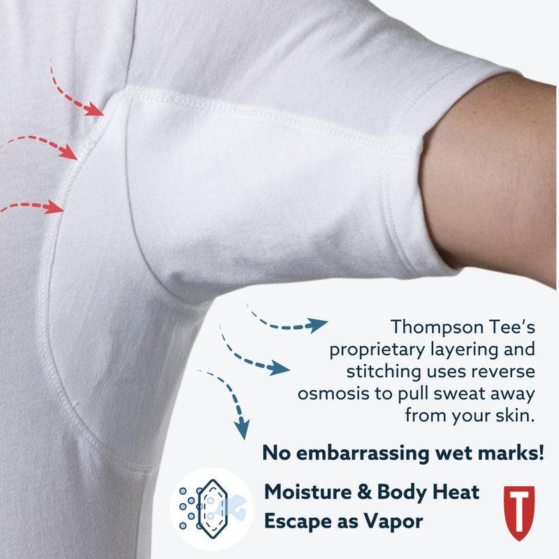 THOMPSON TEE Men's Sweatproof Undershirt - Cotton V Neck T-Shirt with Underarm Sweat Pads - Original Fit - Aluminum-Free Alternative - White - X-Large - Image 3